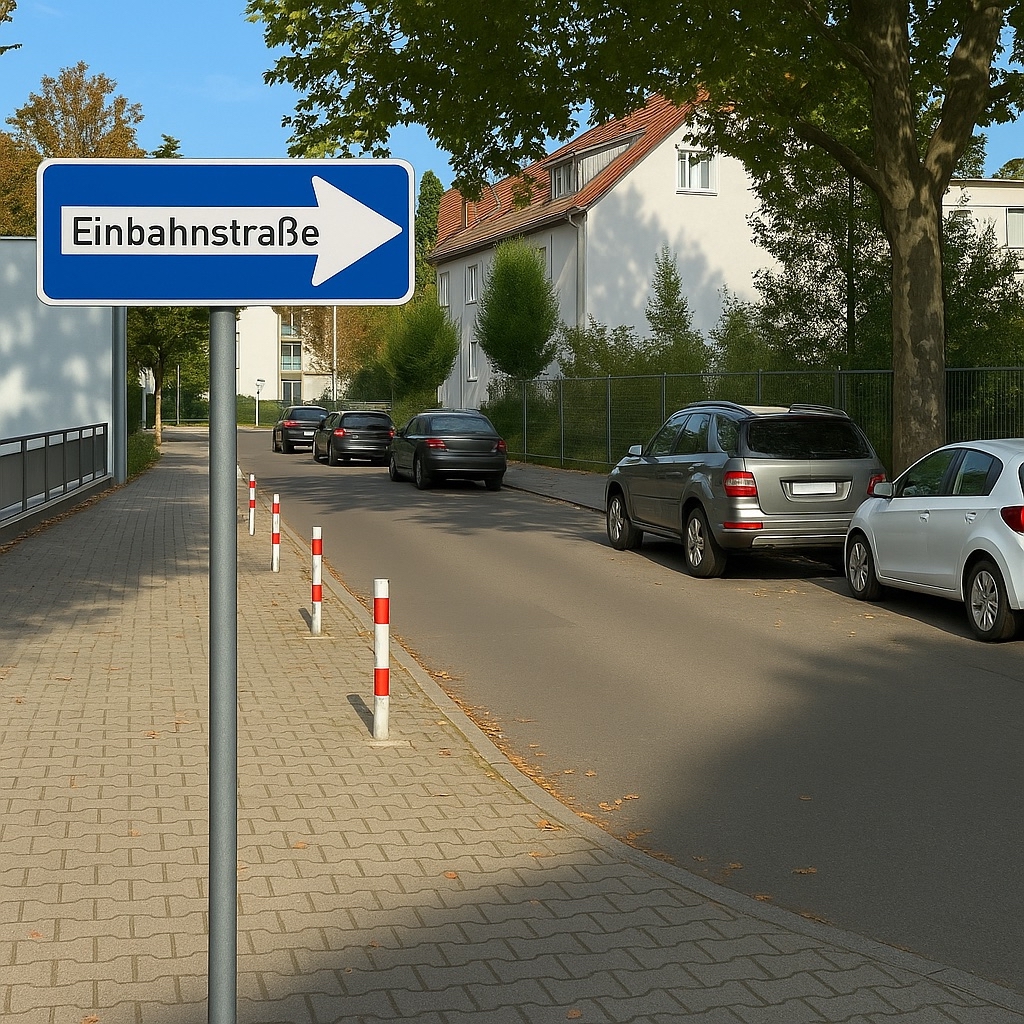 Als Beispiel für unseren Antrag wurde in ein Foto der Jahnstraße ein Einbahnstraßenschild hineinmontiert. 